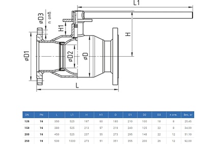 Шаровой кран TEMPER 283 Ду150 Ру16 фланцевый стальной, фланец под привод D160-05763
