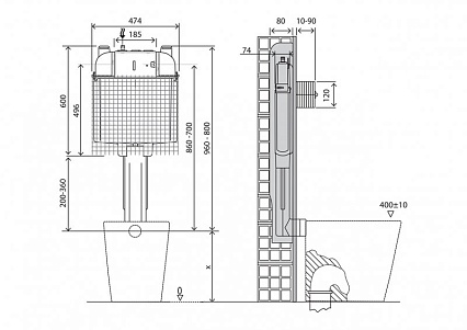 Смывной бачок скрытого монтажа BelBagno CS BB025-CS, для напольного унитаза