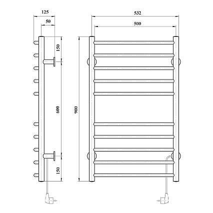 Полотенцесушитель электрический Domoterm Аврора DMT 109-10 50x90 EK ТЭН справа, хром