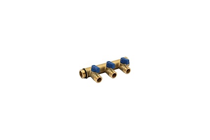 Коллектор с шаровыми кранами Tiemme арт.1822RCP50 3/4" T2-1/2" пл.прокладка 50 мм (син.ручки) 1820104