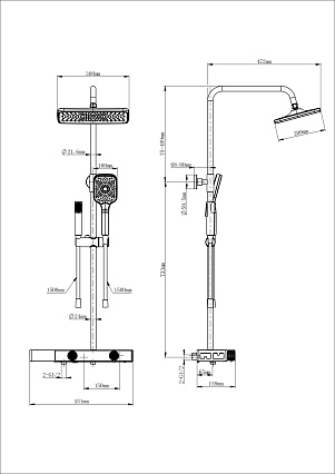 Душевая стойка Wonzon&Woghand Shelf WW-B4161-MB термостат, черный матовый