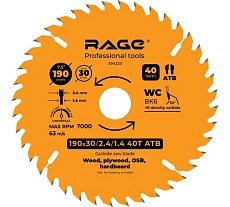 Диск пильный универсальный 190 мм (7 1/2”), Z40, посадка 30+20/16 мм RAGE By VIRA 594233