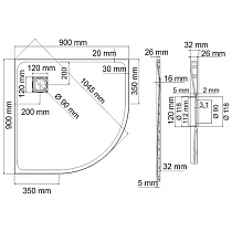Поддон для душа WasserKRAFT Leine 35T01 90x90 четверть круга