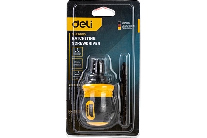 Двухсторонняя отвертка Deli с трещоткой, PH2+SL6 DL626010 (Cr-V, регулируемая длина 110-150мм, диаметр хвостовика 6мм) 98381