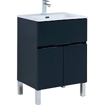Тумба с раковиной Aquanet Алвита New 60 см 1 ящик, 2 дверцы антрацит