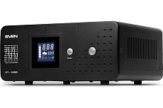 Источник бесперебойного питания SVEN RT-1000 Sin, 600Вт, Входное 145-280В, 2хCEE7/4 розетки, клеммы для внешних АКБ, LCD SV-013110