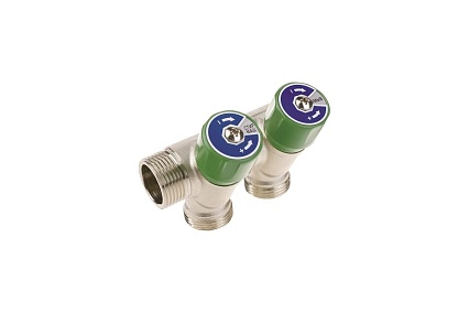 Модульный коллектор ELSEN 1", 3 контура, размер отвода-3/4" ЕК, с вентилями, латунь EMW02.03