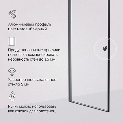 Душевая дверь Am.Pm Sunny W87G-80-1P-BT 80x190 прозрачное, черный матовый
