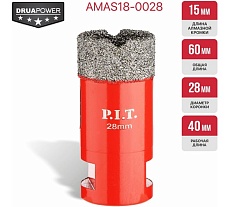 Коронка алмазная по керамограниту P.I.T. 28 мм, M14, сухое сверление, вакуумная пайка AMAS18-0028