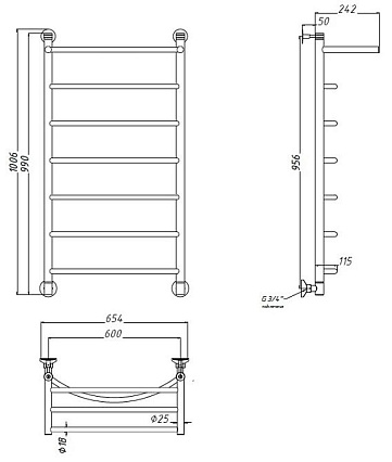 Полотенцесушитель водяной Aquanet Romeo 60x100 см, с верхней полкой