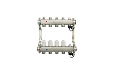 Коллекторная группа в сборе с термостатическими и запорными клапанами ONDO нерж сталь, 4 вых. OKGSP004