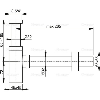 Сифон для раковины Alcaplast Design A401 квадратный, хром, выпуск 32