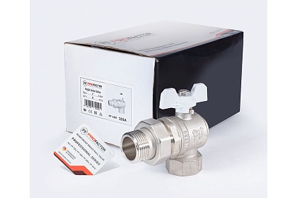 Шаровой кран PROFACTOR PF STANDARD угловой с полусгоном, в/н, ручка бабочка, 1 дюйм PF UBV 326A