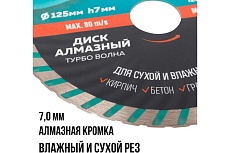 Диск отрезной алмазный турбо волна Light 125x2.3x7.0x22.2 мм Greatflex 55-778