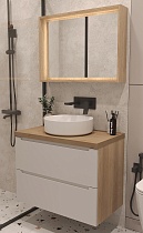 Мебель для ванной ЗОВ Дион 80 см со столешницей, белый матовый/дуб