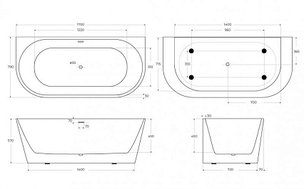 Акриловая ванна BelBagno BB710 170x80 см BB710-1700-800