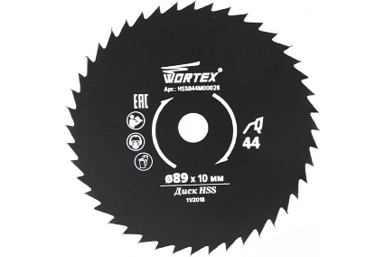 Диск пильный по металлу HS S080 M 89x10 мм, 44 зуба блистере Wortex HSS044M00026