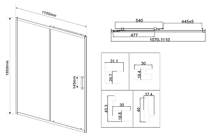 Душевая дверь Vincea City VDS-5CT110MT 110x195 хром, текстурная