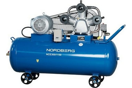 Компрессор Nordberg 3 поршня, ременной, чугунная головка, 380В, ресивер 300л, 1150л/мин NCE300/1150