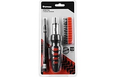 Отвертка Ермак гибкий стержень 1/4, насадки 25 мм: SL5, SL6, SL7, PH1, PH2, PH3, PZ1, PZ2, T15, T20 651-195