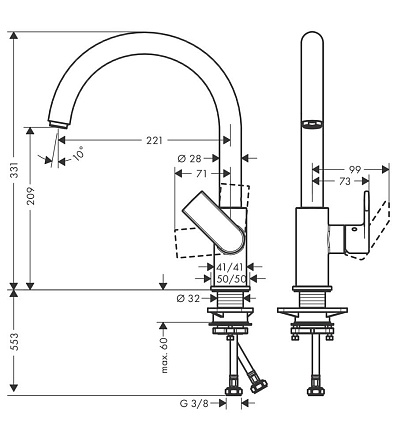 Смеситель для кухни Hansgrohe Vernis Shape 71871000 хром