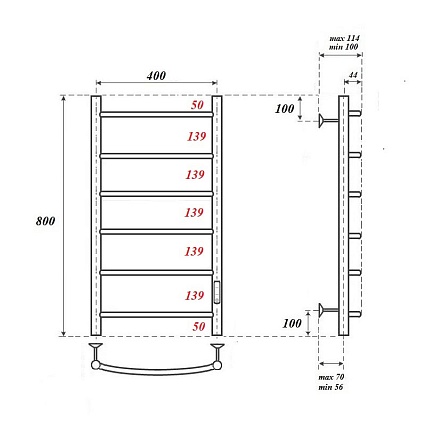 Полотенцесушитель электрический Point PN04848 П6 40x80 диммер справа, хром