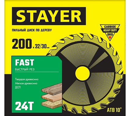 Диск пильный по дереву Stayer Fast 200x32/30 мм; 24T 3680-200-32-24_z01
