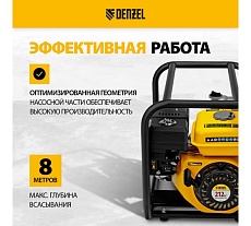 Бензиновая мотопомпа для чистой воды Denzel PX-50, 7 л.с., 2, 600 л/мин, глуб 8 м,напор 30 м/ 99201