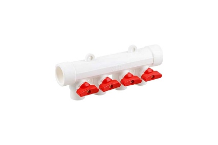 Коллектор с шаровым краном RTP красный PPR 32x20/4 белый 28206