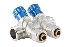 Коллектор с регулировочными вентилями PROFACTOR в/н 3/4" х 2 вых 16 цанга PF MVP 268.2C