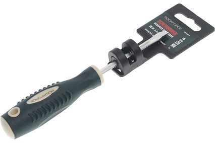 Шлицевая магнитная отвертка Rockforce Profi S2 SL5.5х75мм, на пластиковом держателе RF-70155075(28247)