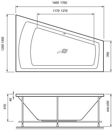 Акриловая ванна Vayer Trinity 170x130 см L