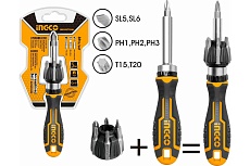 Трещоточная отвёртка с битами Ingco 8 шт INDUSTRIAL AKISD0808