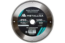 Диск пильный твердосплавный по алюминию и пластику 255x30/25.4 мм, 100 зубов, Т=3.0 мм METALLICA Optima 903384