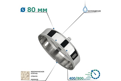 Коронка алмазная по керамике и стеклу 80 мм TORGWIN T201027