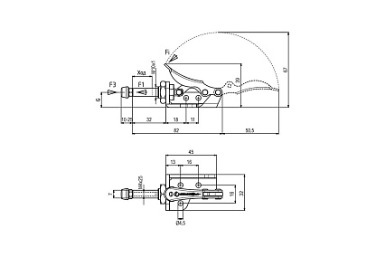Плунжерный зажим с горизонтальным кронштейном KUKAMET усилие 56 кг 511-0-M