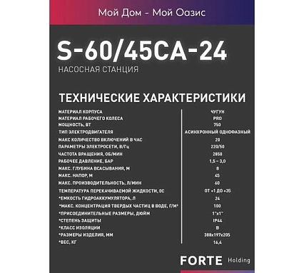 Автоматическая насосная станция Oasis "making everywhere" S-60/45CA-24