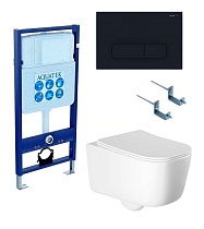 Подвесной унитаз SET Aquatek Лугано-017 4в1, кнопка черный матовый