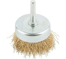 Корщетка, тип "чашка", со штифтом, стальная латунированная волнистая проволока, 50 мм MOS 38486М