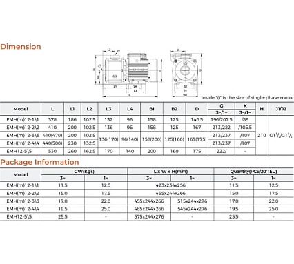 Многоступенчатый насос LEO EMH 12-5\5, 3,0 кВт, 380В, Qmax. 18 m3h, Hmax. 64,5 m 2177