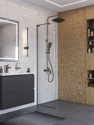 Душевая перегородка Belbagno UNO-L-1-TB-70-C-GM 70x200 прозрачная, оружейная сталь