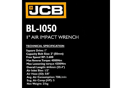 Пневмогайковерт JCB с длинным валом 1" JCB-BL-1050(58326)