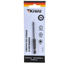 Сверло по стеклу и керамике 3 мм, 4 грани, шестигранный хвостовик Kranz KR-91-0646
