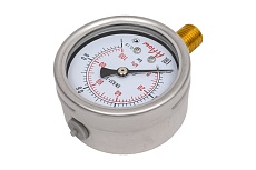 Манометр от 0 до 1 бар из нержавеющей стали, D63 мм, NPT 1/4&quot;, штуцер снизу A-Flow G22-S-4N-63A-1bar
