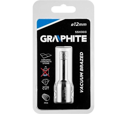 Коронка алмазная вакуумная пайка 12 мм, M14 Graphite 55H303