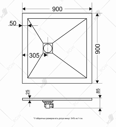 Поддон для душа RGW ST-W 90x90 каменный, комплект