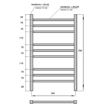 Полотенцесушитель электрический Point PN71858B П9 50x80 диммер справа, черный