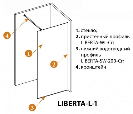 Душевая перегородка Cezares LIBERTA-L-1-85-120-C-Cr 85x195 прозрачная/хром, кронштейн 120 см