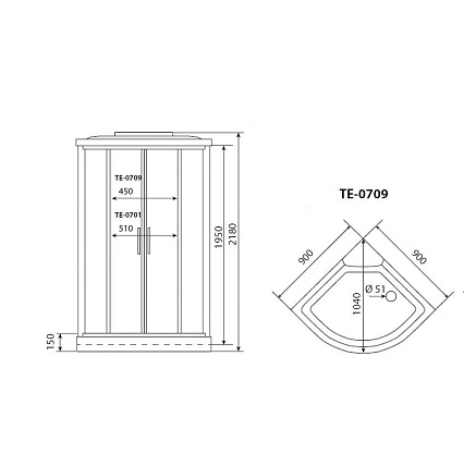 Душевая кабина Timo Eco TE-0709 90x90 см, с г/м, рифленые стекла, белый