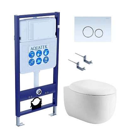 Подвесной унитаз SET Aquatek Альтаир cm-015 4в1 с микролифтом, кнопка белый Подвесной унитаз SET Aquatek Альтаир cm-015 4в1 с микролифтом, кнопка белый